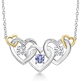 Gem Stone King 925 Silver and 10K Yellow Gold Blue Tanzanite and White Lab Grown Diamond Heart Shape Pendant Necklace For Women (0.90 Cttw, with 18 Inch Chain)