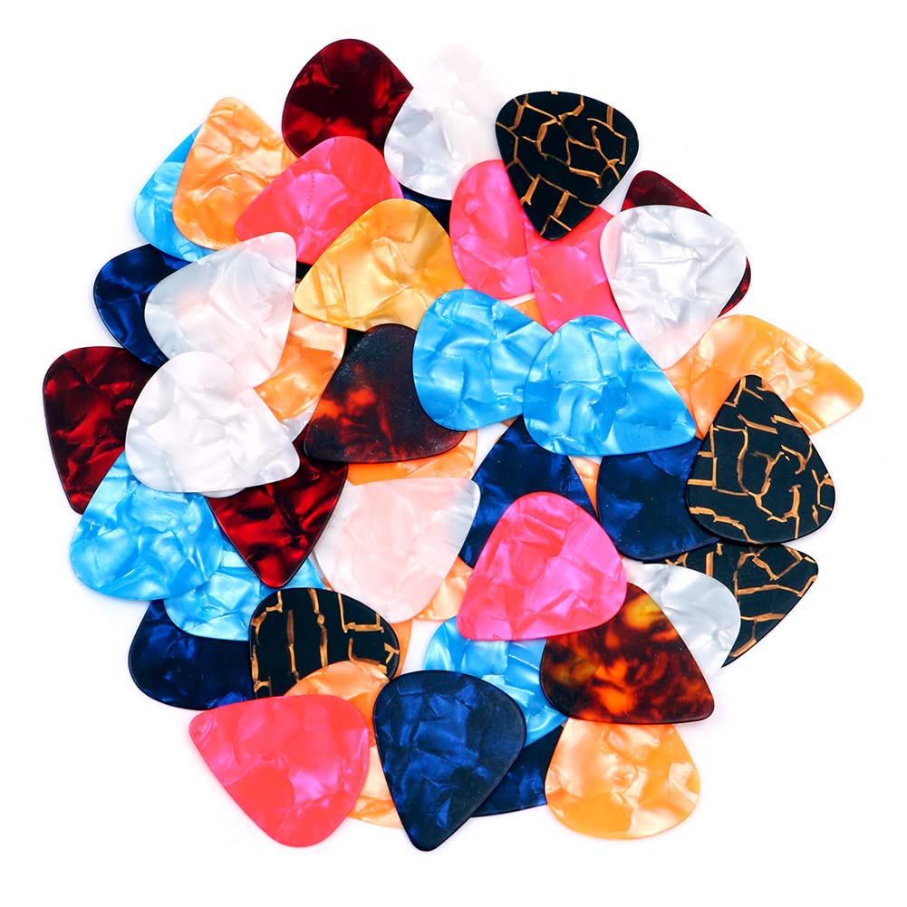 Alnicov Celluloid Guitar Picks, 50 Pieces 0.75mm Random Color Celluloid Picks for Bass Electric Guitar