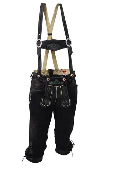 MADDOX Herren Kniebundlederhose schwarz, Trachten Lederhose Ausseer Used Look