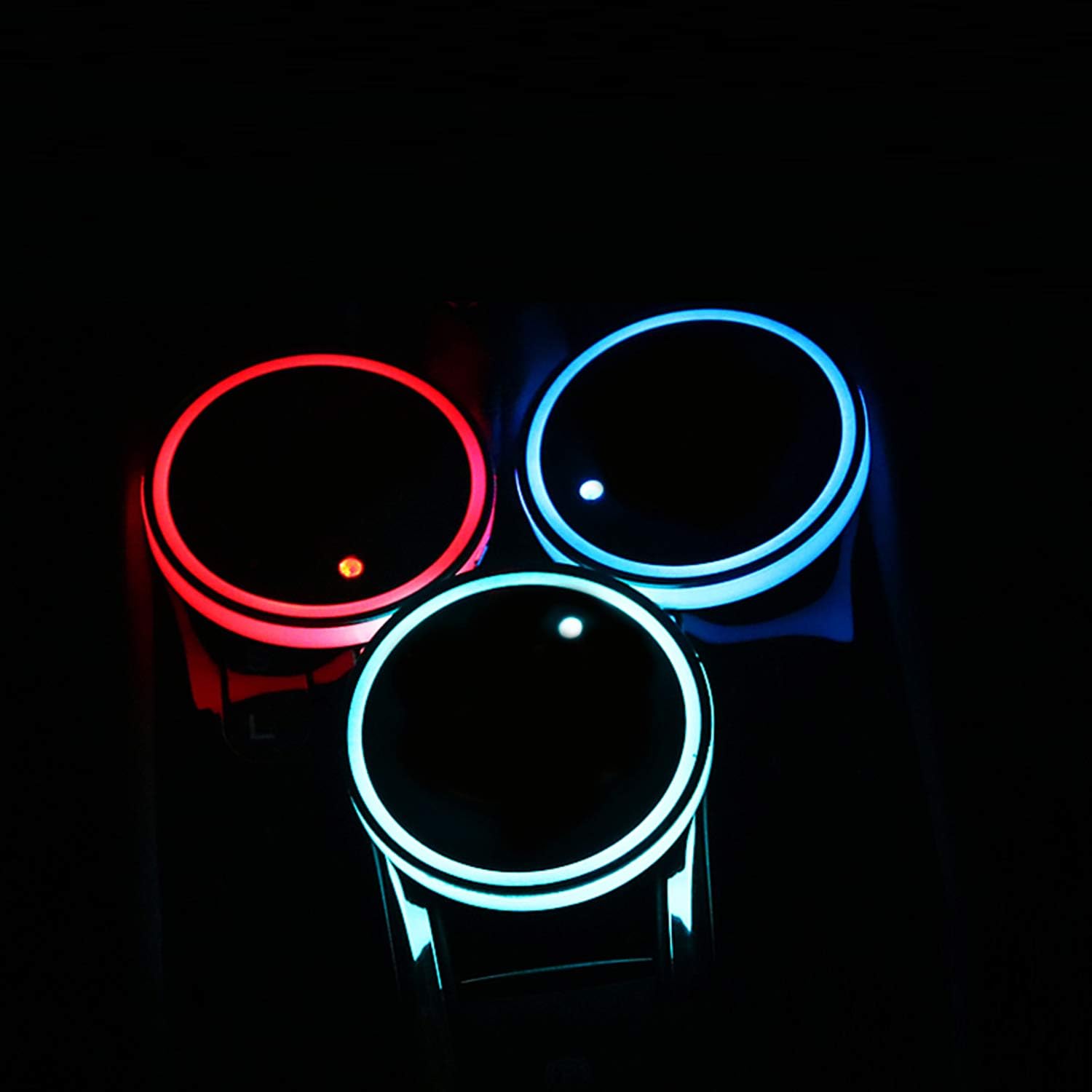 LED Cup Holder Lights, 2pcs LED Car Coasterss with 7 Colors Luminescent Light Cup Pad, USB Charging Cup Mat for Drink Coaster Accessories Interior Decoration Atmosphere Light.: Automotive