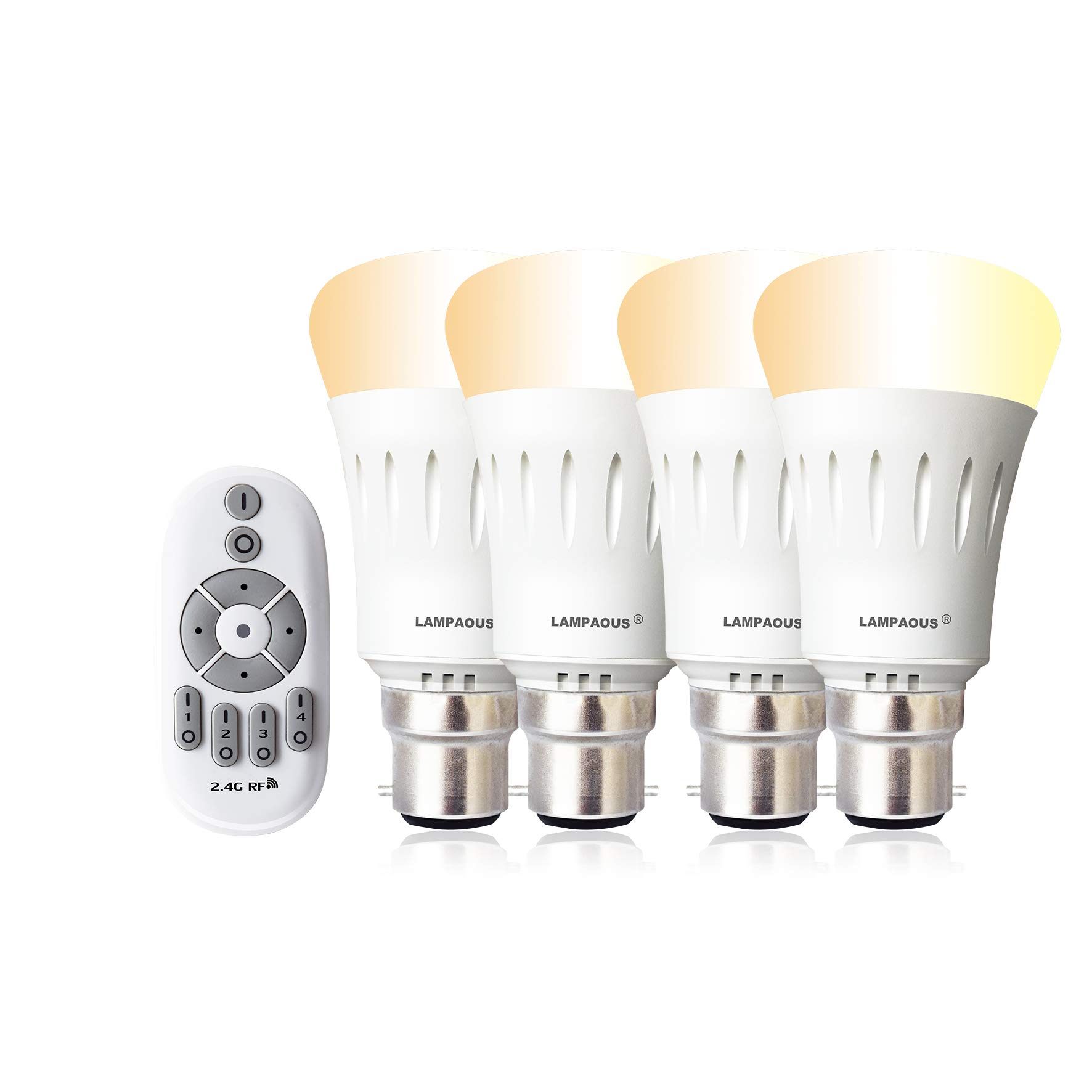 LAMPAOUS Smart Bayonet Light Bulb, A60 B22 Dimmable LED Bulb, 9W White Ambiance Lighting Bulb with Warm White, Natural White and Cool White Ajustable, 90 Lumen to 800 Lumen Dual White Dimmable 4 Pack