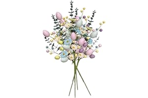 4Pcs 17.8 Inch Artificial Easter Decorations with Pastels Eggs Berry Bouquets Fake Daisy Flowers and Spring Floral Stems for 