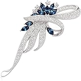 FAIRY COUPLE 18K White Gold Plated Brooch Pin for Women, Vintage Art Deco Simulated Sapphire Blue CZ Flower Statement Jewelry, September Birthstone Something Blue Wedding Gift BR133