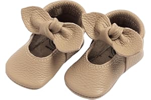 Freshly Picked First Pair Knotted Bow Baby Girl Leather Moccasins - Soft Sole Baby Shoes, Infant Shoes