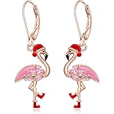 Flamingo Earrings for Women Sterling Silver Hot Pink Christmas Flamingo Earrings Flamingos Dangle Earring Cute Bird Hawaiian Jewelry Birthday Christmas Gifts