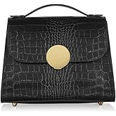 LeParmentier Bombo Croco Embossed Leather Satchel, Top-Handle Bag with Strap, 9.8 x 7.9 x 3.9 inches