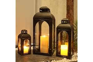 NEEDOMO Lanterns Decorative Indoor&Outdoor,Set of 3 Outdoor Lanterns for Porch, 26" Metal Frame Candle Holders with Glass, Fall, Christmas