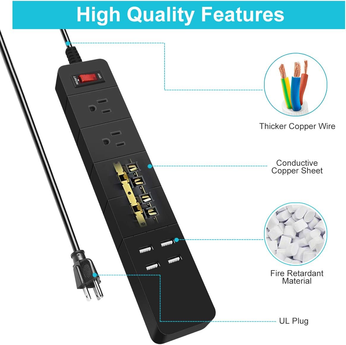 Power Strip with USB, Duvik Surge Protector, 4 Outlet & 5.5Ft Heavy Duty Long Cord, for Home, Office & Nightstand Charging Station- Black: Home Audio & Theater