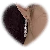 W WEILIRIAN Bohemian Pearl Drop Earrings Long Pearl Dangle Earrings Gold Pearl Earrings Oval Pearl Bead Earrings Wedding Pearl Earrings Jewelry for Women