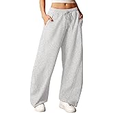ELLEVEN Women's Y2K Wide Leg Sweatpants - High Elastic Waist Baggy Pants with Pockets & Adjustable Ankle Drawstring Cuffs