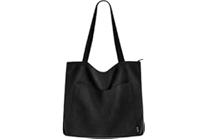 Prite Corduroy Tote Bag for Women, Large Zippered Messenger Bag with Pockets, Hobo Handbag for Shopping, Work, College