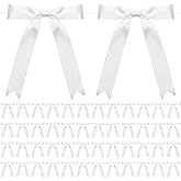 50 Pcs Twist Tie Bows 5x7 Inch Satin Ribbon Bows, Thin Ribbon Bow for Valentines Day Gift Wrapping Champagne Bottle Cake Decorations DIY Gift Wedding Baby Shower Birthday Party (White)