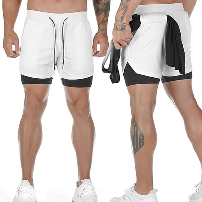 ADICOM Men 2 in 1 Quick Dry Gym Fitness Jogging Workout, Bodybuilding Training Shorts, Running 