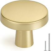 homdiy 10 Pack Gold Cabinet Knobs Zinc Brushed Brass Knobs Kitchen Handles | Zinc Alloy,Single Hole,Round,Modern,Mushroom Design,Drawer Knobs Pulls,for Bathroom Closet Dresser Cupboard,2 Length Screws