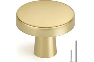 homdiy 10 Pack Gold Cabinet Knobs Round Brushed Brass Kitchen Handles Zinc Alloy Metal Hardware for Dresser Drawer Desk Cupboard