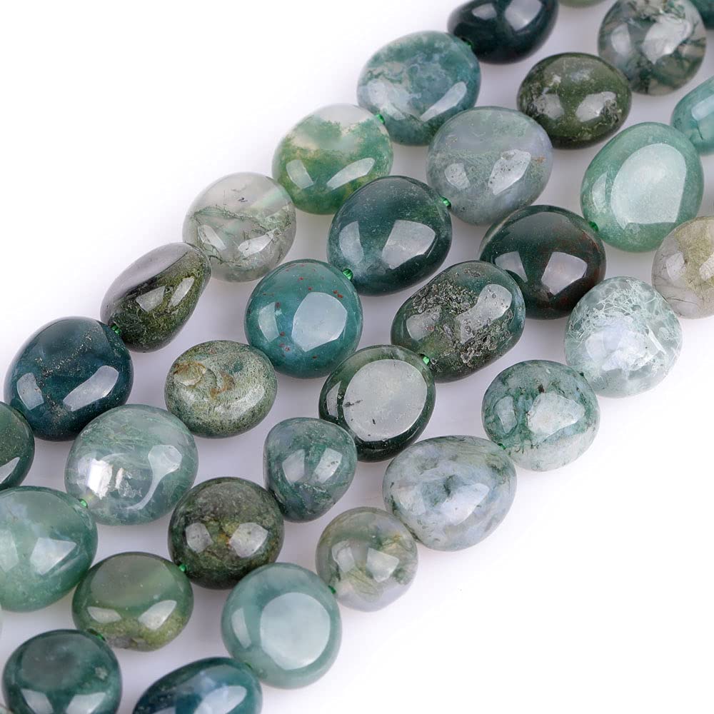 Sweet & Happy Girl's Store 9X12mm Freeform Potato Shaped Gemstone Moss Agate Beads Strand 15 Inch Jewellery Making Beads