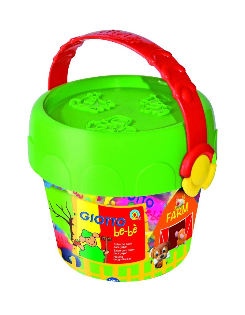 GIOTTO be-bè Kids Farm Modelling Dough Bucket Set for Young Children, 8 Dough Rolls, Assorted Colours, Dough Animal Tools, For School & Home
