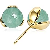 Green Jade Sterling Silver Stud Earrings, Good Luck Earrings Gift for Birthday Anniversary Christmas