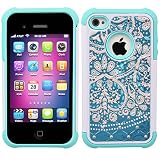 iPhone 4s Case, iPhone 4 Case, 4s Case, MagicSky [Shock Absorption] Studded Rhinestone Bling Hybrid Dual Layer Armor Defender Protective Case Cover for Apple iPhone 4/4S - Flower2