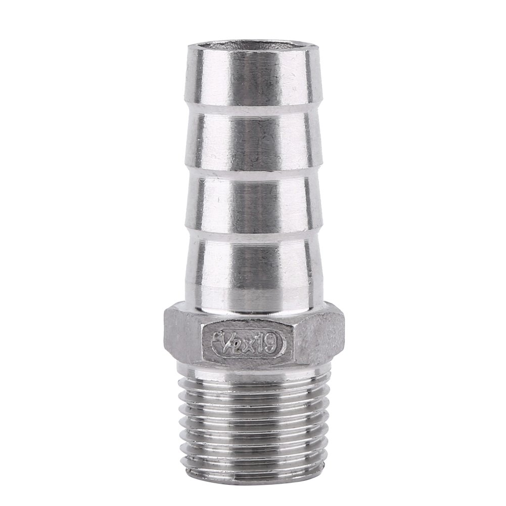 SS304 Male Thread Pipe Fitting Barb Hose Tail Connector Stainless Steel Hose Tail Adaptor Fitting Coupler and Connector for Air Fuel Water BSP(1/2 * 19mm)