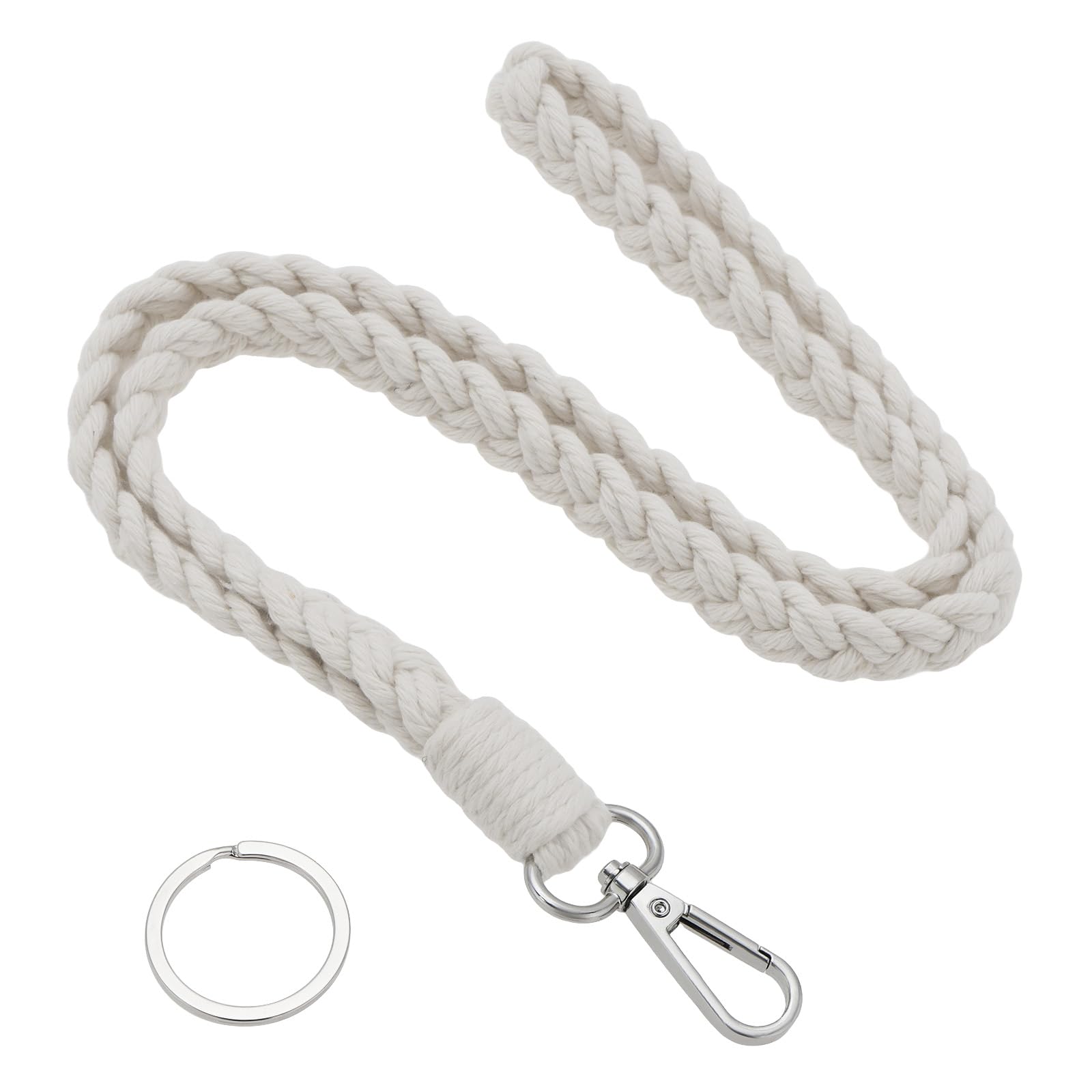 YINETTECH 1pc Long Braided Lanyard with Key Fob Hook Carabiner Lanyards for ID Cards Keys Mobile Phone Camera Length 45cm Width 1.4cm White