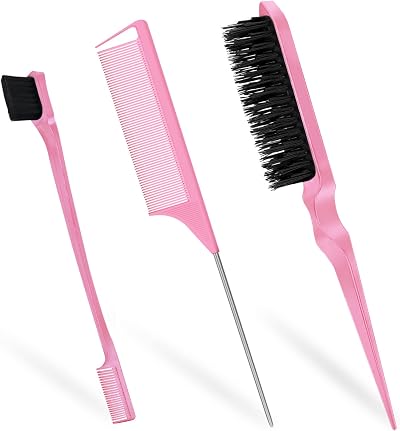 Qufiiry 3-Piece Hair Slick-Back Brush Set Pink – Edges & Teasing Brush