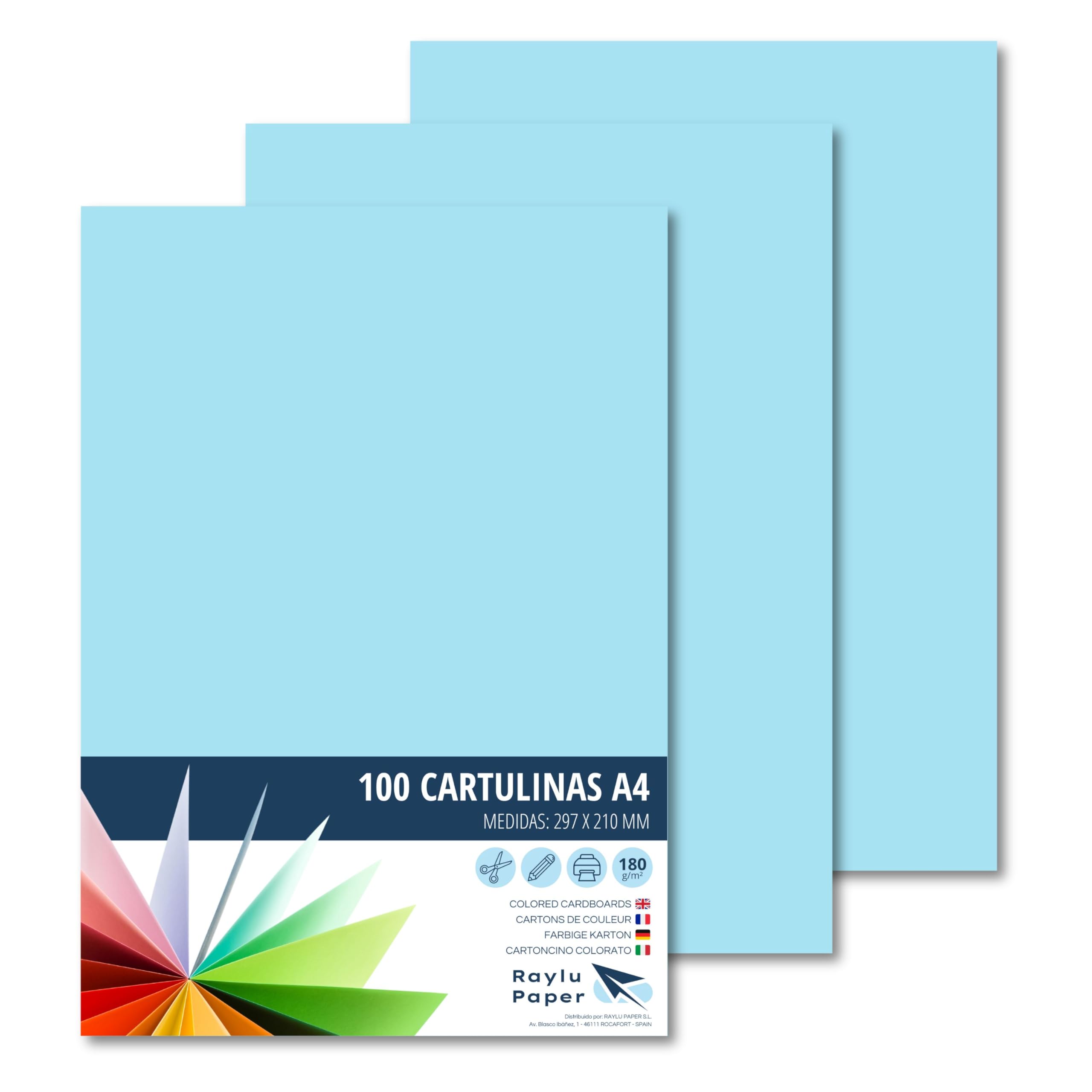 Raylu Paper® A4 100 Pieces Blue Cardstock 180g 210x297mm Ideal for Binding, Office Work, Drawing, Crafts Cardstock Suitable for School Use (Sky Blue) — image 1
