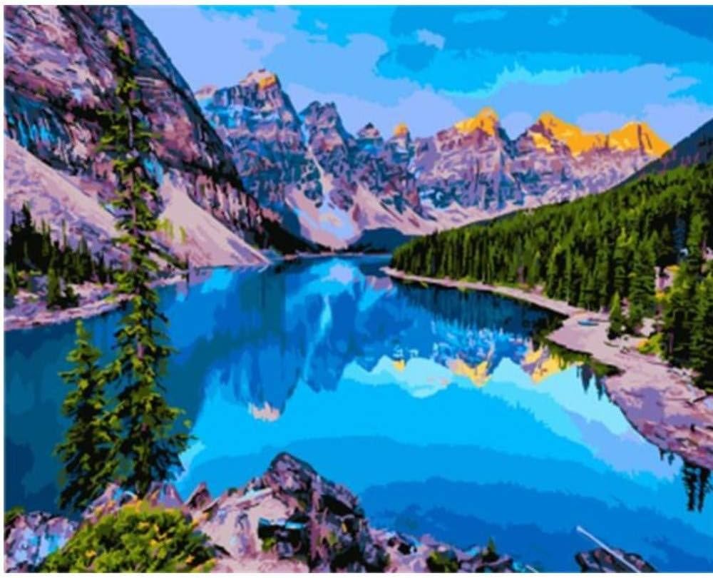 Mountain Forest Blue Lake - Paint By Numbers Diy Handmade Digital Oil Paint By Number For Children Adult 40X50Cm-No Frame