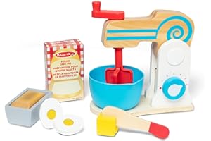 Melissa & Doug Make-a-Cake, 10-Piece Wooden Mixer Set with Play Food & Play Kitchen Accessories, Preschool Toys for Girls & Boys Ages 3+ - FSC Certified