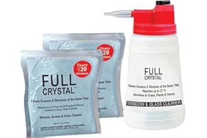 Full Crystal Kit - Bottle, Lid with Hose Attachment, and Two 4 oz. Crystal Powder Exterior Window Cleaner Packets for Glass a