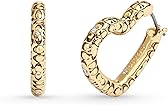 COACH, Women's, Signature Quilted Heart Hoop Earrings, Crystal/Gold, One Size