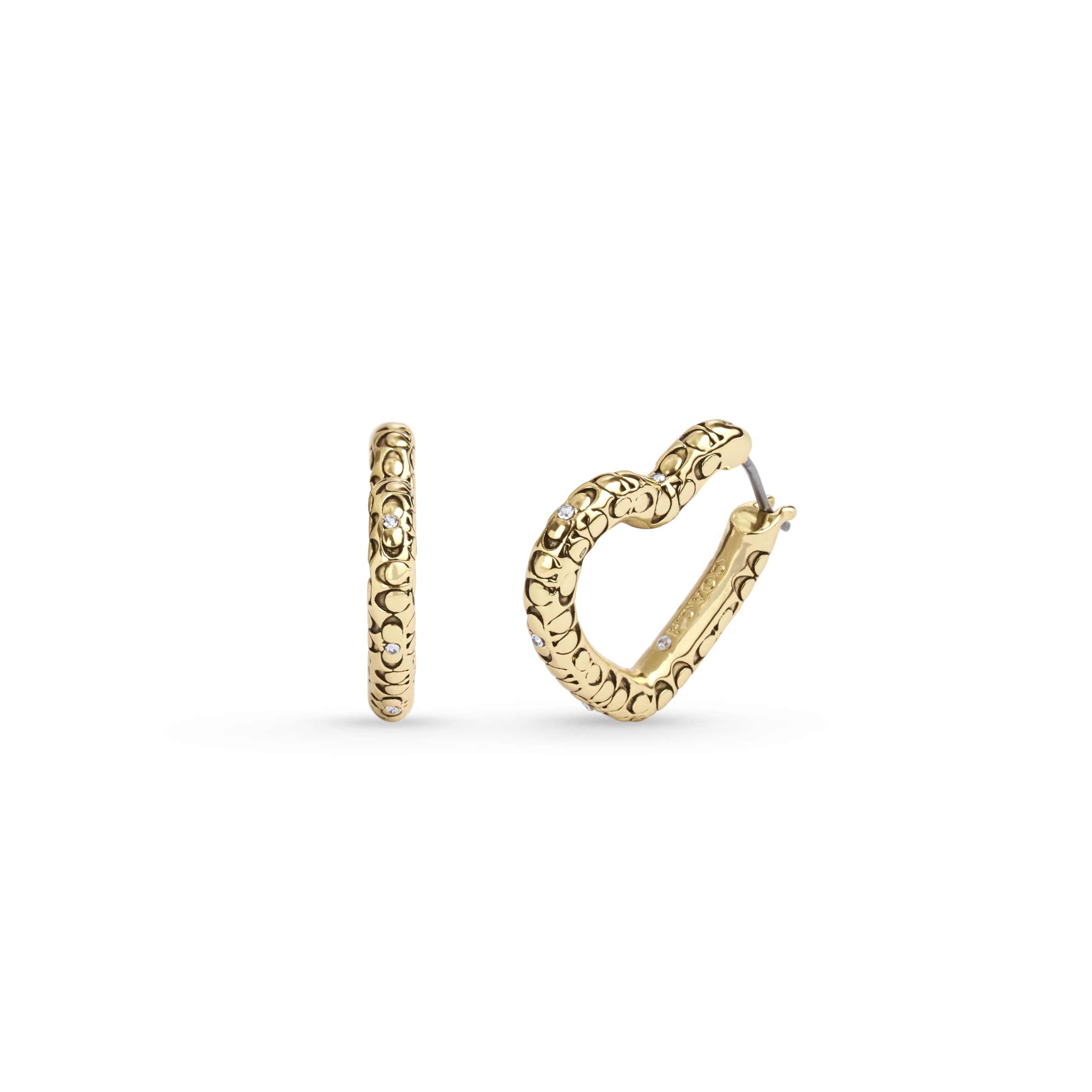 Photo 1 of ***broken**
COACH, Women's, Signature Quilted Heart Hoop Earrings, Crystal/Gold, One Size