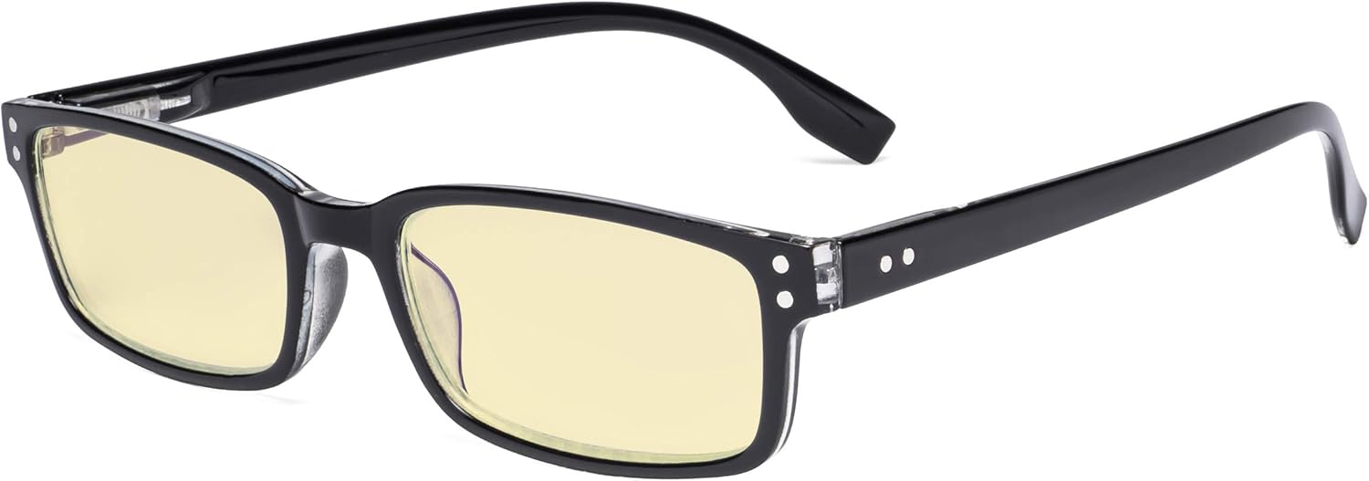 Eyekepper Blue Light Blocking Reading Glasses with Yellow Filter Lens - Computer Readers Men Women - Black-Transparent +2.00