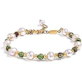 ceres paris Natural Stone and Freshwater Pearl Bracelet – 18K Plated gold Jewelry for Women, Plated Gold Beaded Bracelets for Women, Perfect for Trendy and Timeless Women’s Jewelry Collections