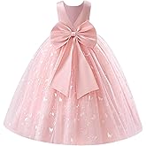 IDOPIP Butterfly Flower Girl V-Backless Bow Dress for Kids Wedding Pageant Party Long Gown Communion Birthday Tulle Dresses