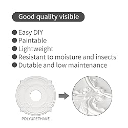 ELFCAB 2 Pcs Molded PU Ceiling Medallion for Light