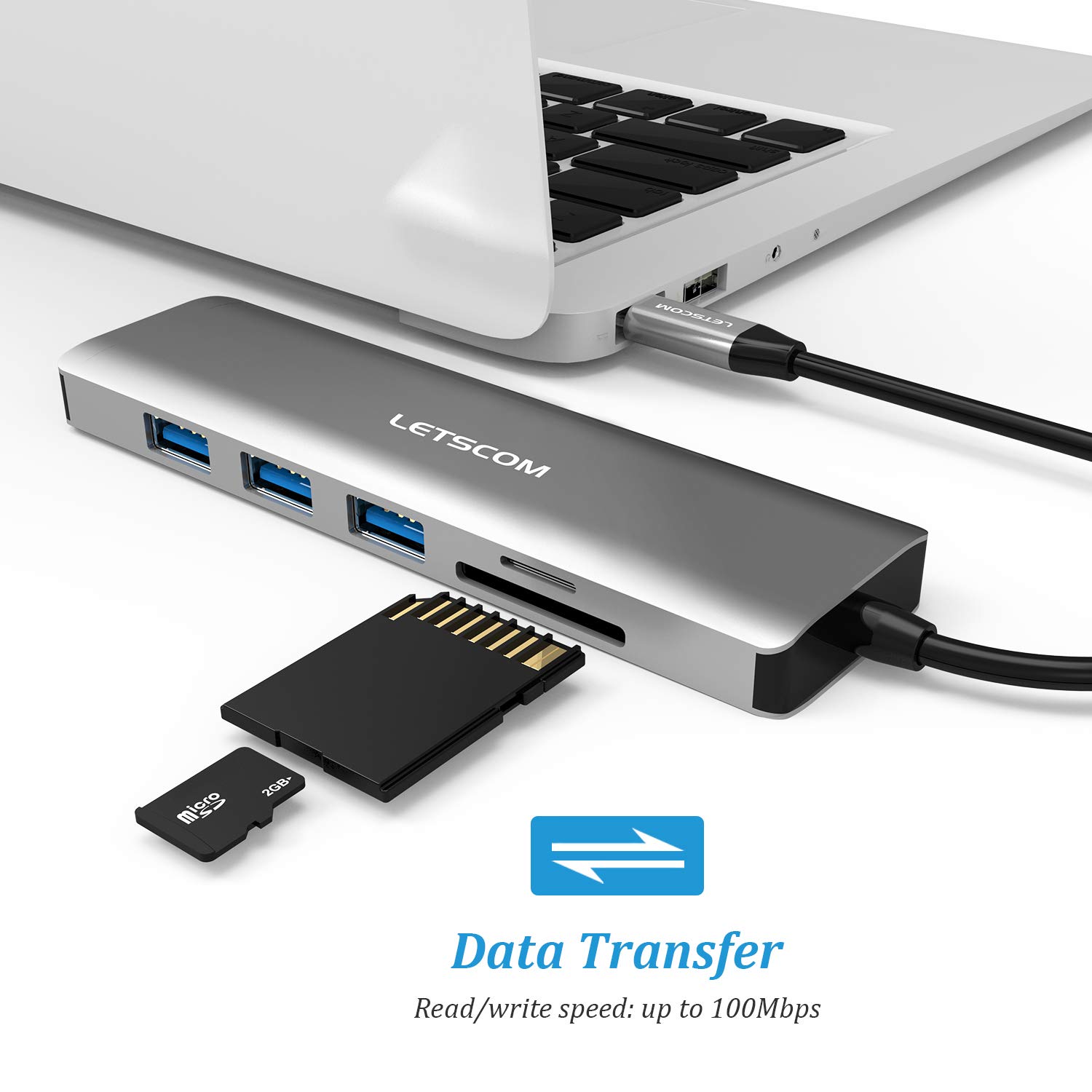 LETSCOM USB C Hub, 6 in 1 USB C Adapter with 4K HDMI, 3 USB 3.0 Ports, SD/TF Card Reader Compatible for USB C Devices