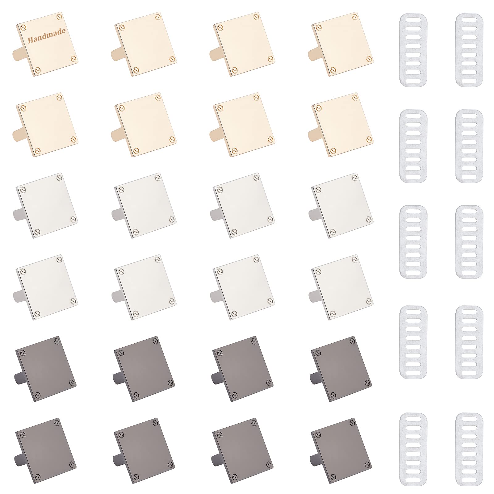 WADORN 24pcs Metal Blank Stamping Tags, 3 Colors Alloy Square Blank Name Labels Marker DIY Handmade Logo Labels with Shim for Clothes Bags Label Signs for Jeans Shoes Craft Bag Making Hardware