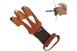 Huntingdoor Archery Finger Glove 3 Finger Tab Protective Finger Guard Black and Brown Suede Finger Gloves for Left and Right Hand Shooter