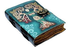 ARTISTRY ARTS Blank Spell Book Of Shadows Journal With Lock Clasp Prop Vintage Handmade Leather Diary Embossed Prayer Pagan Antique Witchcraft Wiccan Notebook Daily 7 X 5 Inches