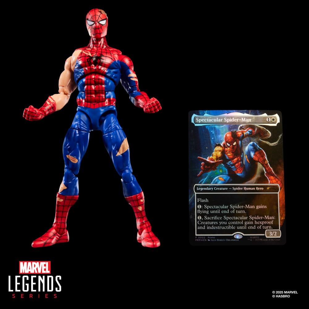 Spider-Man Marvel Legends Series Magic: The Gathering Battle-Damaged, 6-Inch Action Figure Toy & Exclusive Foil Collectible Card Game Trading Card