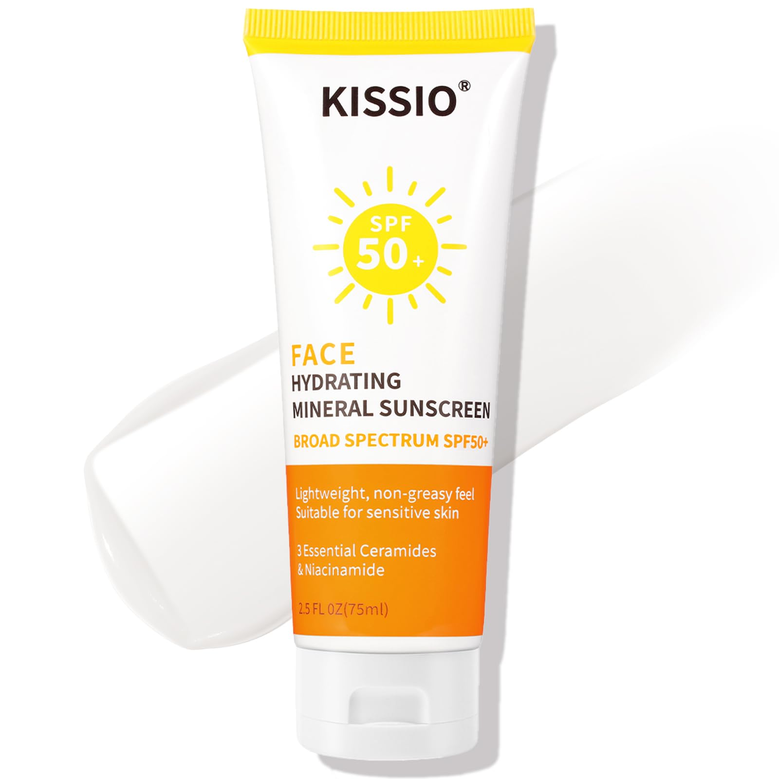 KISSIO Sunscreen For Face,with Zinc Oxide and Titanium Dioxide,Broad Spectrum Sunscreen,SPF 50,Hydrating Mineral Sunscreen,Non-greasy,Suitable For Sensitive Skin,2.5 FL OZ