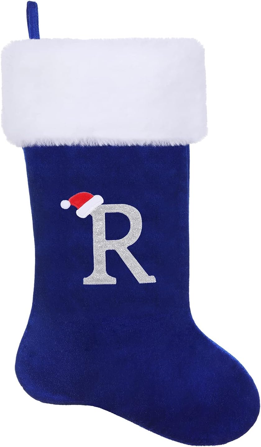 Stockings & Holders - SIRIPHUM 20.5Inches Monogram Embroidered Letter Christmas Stocking Personalized Super Soft Christmas Stocking Hanging Decorations(R)