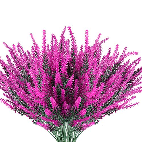 JEMONG 8 Bundles Artificial Lavender Flowers Outdoor UV Resistant Fake ...