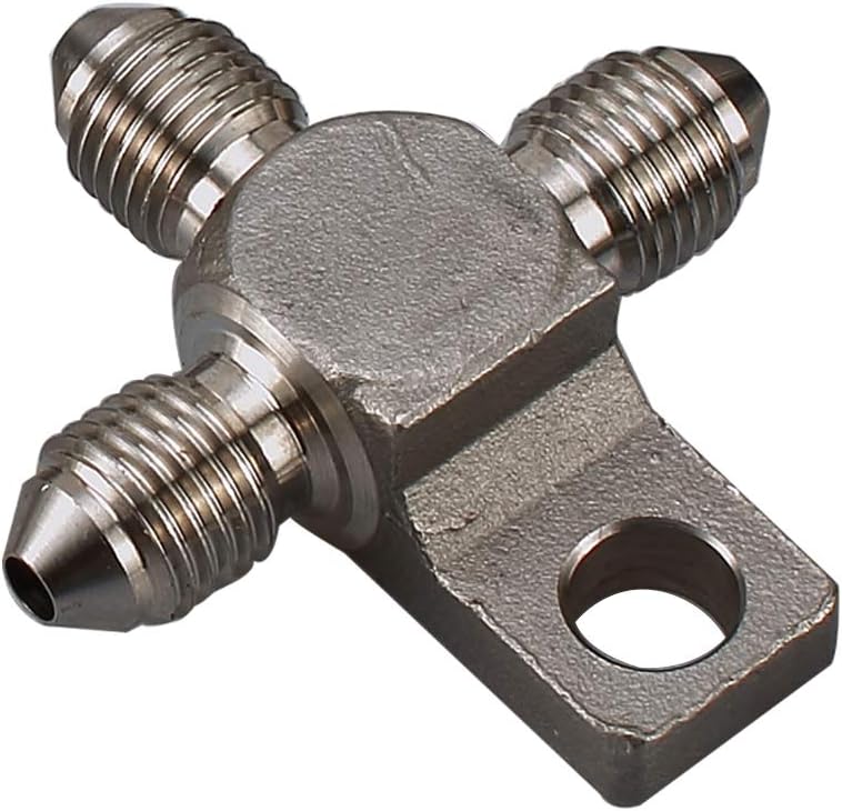 AC PERFORMANCE Stainless Steel -3 AN 3/8x24 Male Flare Union Splits Tee Block With Lug/Mount Tab/Locator, -3 AN to 2x AN3 Male Flare Coupling Union All Sides Hose Fitting