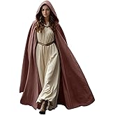 L'VOW Medieval Hooded Cloak Renaissance Cape with Hood - Halloween Sorcerer Capelet Hobbit Costume