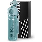 Kos Key Running Water Bottle with Straw Misting Water Bottle 24 OZ(Blue) | BPA-Free Tritan Sports &amp; Travel Water Bottle with Cooling Mist Spray Water Bottle with Measurements for Running Soccer.