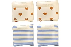 Inflatable Arm Floaties for Kids & Adults 2 Pair Heart & Stripe Swim Arm Bands with Valve High Buoyancy No Leakage PVC Swim T