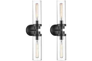 Emak 22 Inch Black Bathroom Light Fixtures Over Mirror, 2-Light Bathroom Vanity Light with Clear Glass Shade, 2 Pack Wall Sconce for Bathroom, Bedroom, Hallway, VL085-BKL-2-2PK