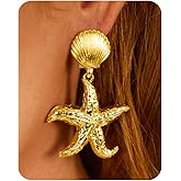 UANNEAU Gold Chunky Earrings for Women Trendy, 14K Gold Plated Dainty Starfish Earrings Statement Minimalist Hypoallergenic Stud Earrings Gifts for Her Mom